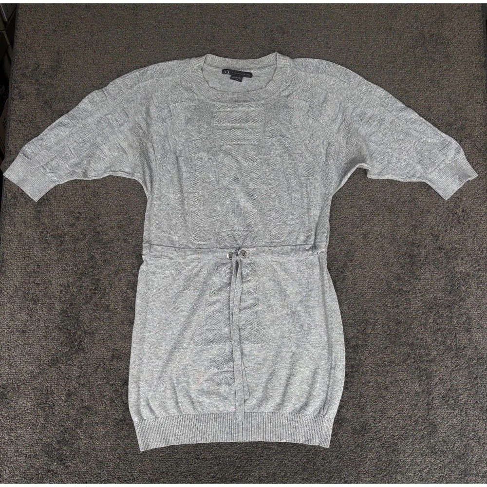 Armani Exchange Dress Women's XS Gray‎ Drawstring Knit Crew Neck Long Sleeve